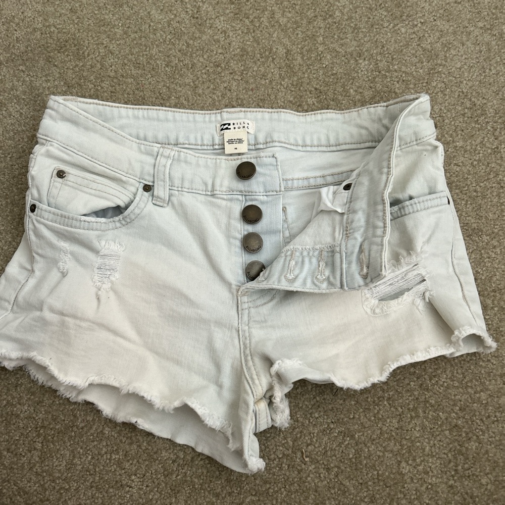 Billabong White Jean Shorts Light Wash Frayed Hem